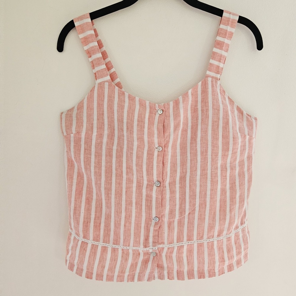 C&C California Linen Pink Stripe Tank Top Small Boho Lagenlook Beach Delicate
